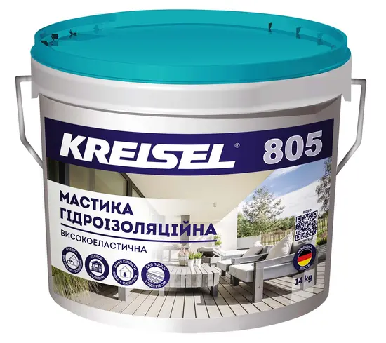097798e2db2211f0b807b42e99c9b7fd_67aab2d6059a11f1b80cb42e99ccff36 805 KREISEL Мастика гідроізоляційна високоеластична, 7кг - Зображення 1