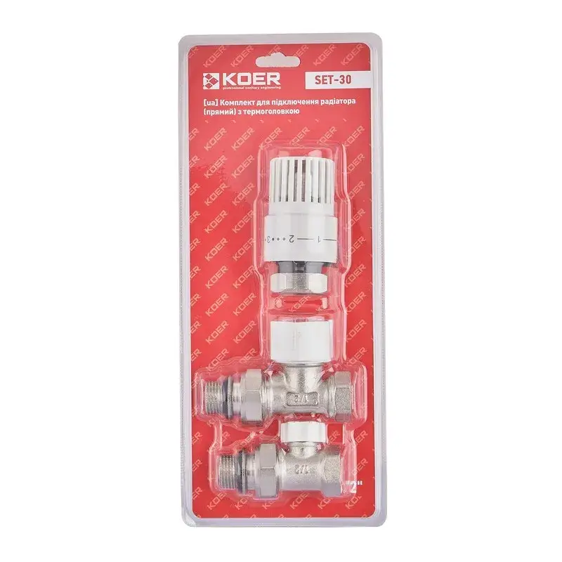 2fb9f259162811f1b80cb42e99ccff36_db81945a243111f1b80cb42e99ccff36 KOER SET-30 - 1/2'' Комплект для підключення радіатора (прямий) з термоголовкою (30 шт/ящ) - Зображення 1