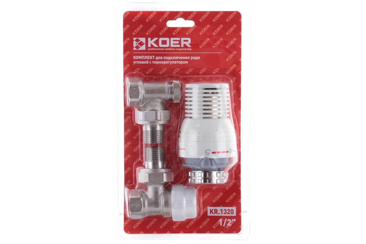 52beaca0c51411f0b801b42e99c9b7fd_38db1dc4109311f1b80cb42e99ccff36 KOER KR.1320 - 1/2'' Комплект для підключення радіатора (кутовий) з термоголовкою (20 шт/ящ) - Зображення 1
