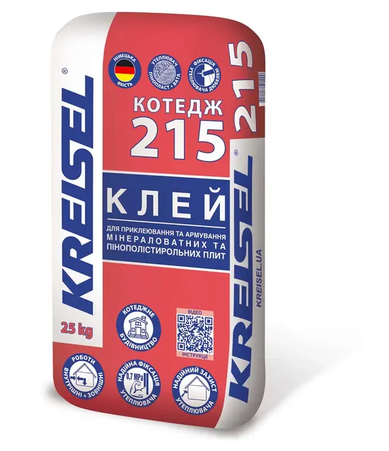 7ddf068f064211f0b7de901b0ecd7ae4_67aab2b8059a11f1b80cb42e99ccff36 215 KREISEL КОТЕДЖ Клей для приклеювання та армування мінераловатних та пінополістирольних плит, 25 - Зображення 1
