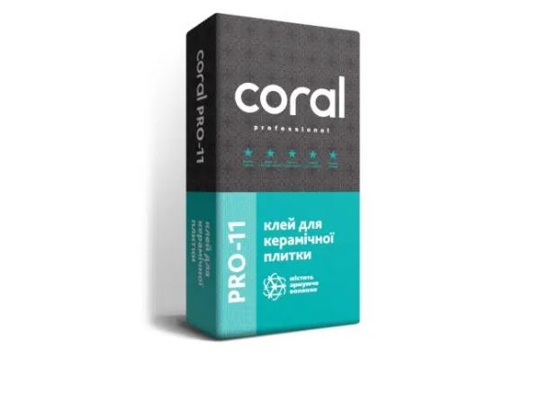 a7273bc794b611f0b7f1b42e99c9b7fd_4b54c5ce08be11f1b80cb42e99ccff36 Coral PRO-11 Клей для керамічної плитки, 25кг - Зображення 1