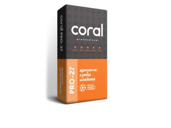 a7273bd094b611f0b7f1b42e99c9b7fd_4b54c5c008be11f1b80cb42e99ccff36 Coral PRO-27 Армуюча суміш клейова, 25кг - Зображення 1