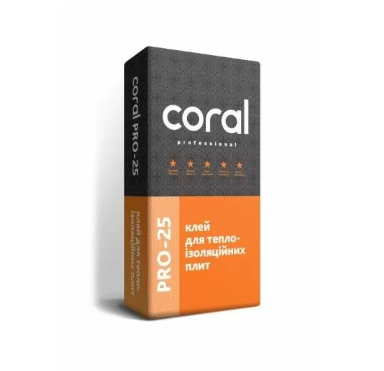 a7273bd394b611f0b7f1b42e99c9b7fd_4b54c5c708be11f1b80cb42e99ccff36 Coral PRO-25 Клей для теплоізоляційних плит, 25кг - Зображення 1