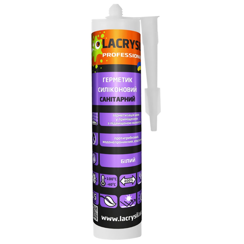 b1ac82915b0c11f0b7e8b42e99c9b7fd_20de85a3fdd211f0b80cb42e99ccff36 Герметик LACRYSIL силіконовий санітарний білий 0,28мл - Зображення 1