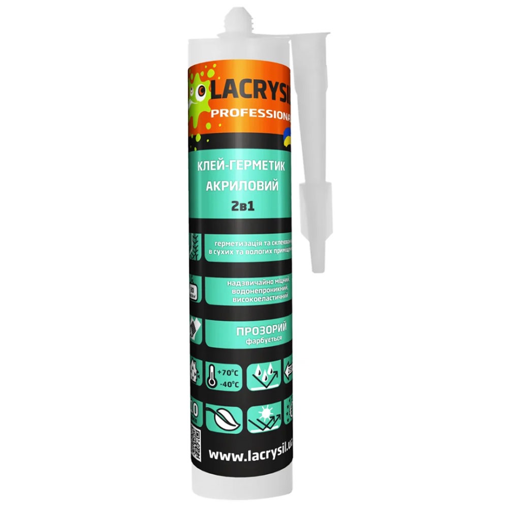 b1ac82a45b0c11f0b7e8b42e99c9b7fd_20de85a5fdd211f0b80cb42e99ccff36 Клей-герметик LACRYSIL акриловий прозорий 2в1 0,28кг - Зображення 1