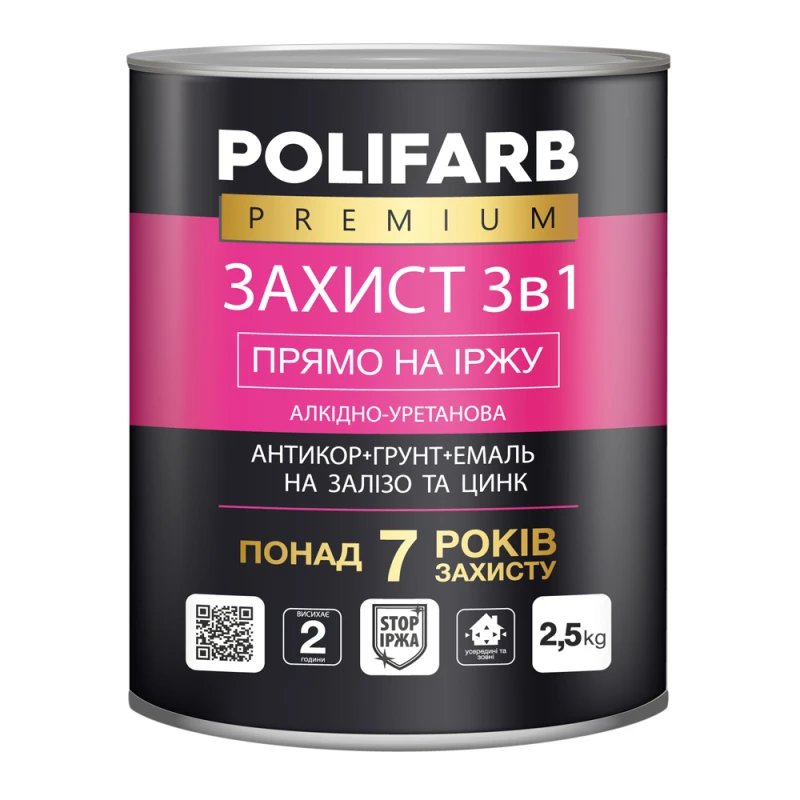 edb8575d5dc711f0b7e8b42e99c9b7fd_8cfd7e080cc711f1b80cb42e99ccff36-1 Захист Polifarb 3в1 чорний RAL 9011 2,5кг - Зображення 1